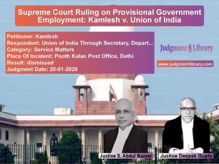 Featured image for Supreme Court Judgment dated 20-01-2020 in case of petitioner name Kamlesh vs Union of India Through Secreta