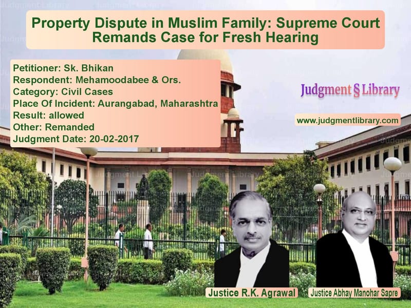 Featured image for Supreme Court Judgment dated 20-02-2017 in case of petitioner name Sk. Bhikan vs Mehamoodabee & Ors.