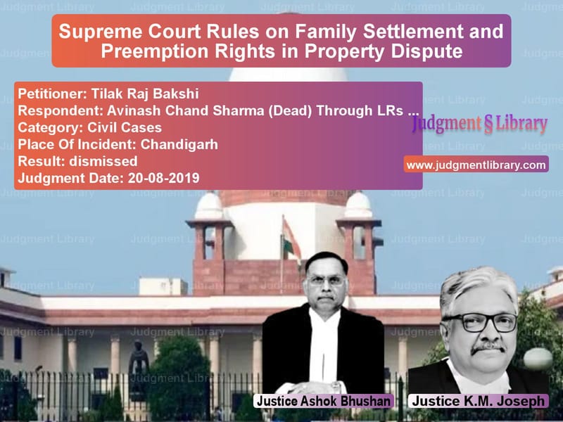 Featured image for Supreme Court Judgment dated 20-08-2019 in case of petitioner name Tilak Raj Bakshi vs Avinash Chand Sharma (Dead) Th