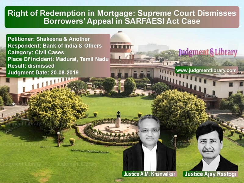 Featured image for Supreme Court Judgment dated 20-08-2019 in case of petitioner name Shakeena & Another vs Bank of India & Others