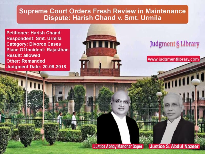 Featured image for Supreme Court Judgment dated 20-09-2018 in case of petitioner name Harish Chand vs Smt. Urmila