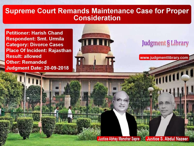 Featured image for Supreme Court Judgment dated 20-09-2018 in case of petitioner name Harish Chand vs Smt. Urmila
