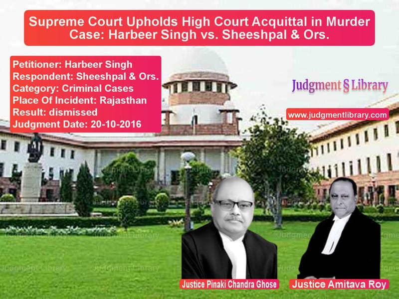 Featured image for Supreme Court Judgment dated 20-10-2016 in case of petitioner name Harbeer Singh vs Sheeshpal & Ors.