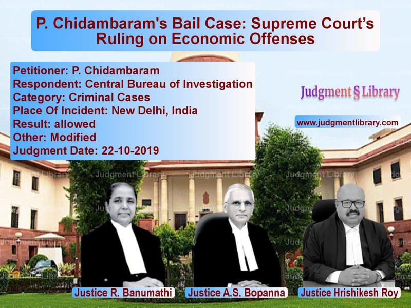 Featured image for Supreme Court Judgment dated 22-10-2019 in case of petitioner name P. Chidambaram vs Central Bureau of Investigatio