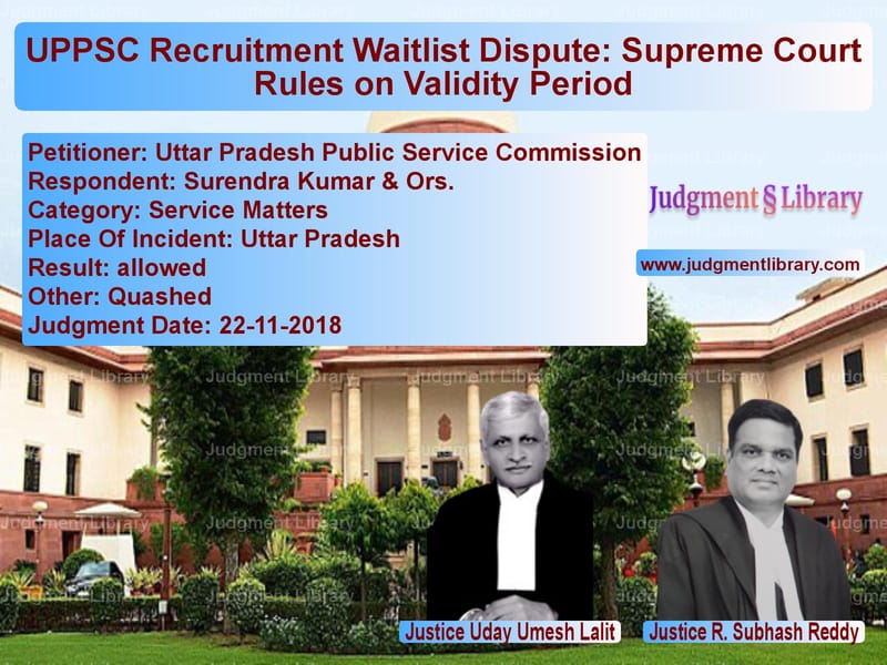 Featured image for Supreme Court Judgment dated 22-11-2018 in case of petitioner name Uttar Pradesh Public Service C vs Surendra Kumar & Ors.