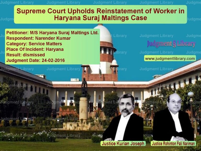 Featured image for Supreme Court Judgment dated 24-02-2016 in case of petitioner name M/S Haryana Suraj Maltings Ltd vs Narender Kumar