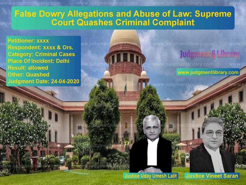 Featured image for Supreme Court Judgment dated 24-04-2020 in case of petitioner name xxxx vs xxxx & Ors.