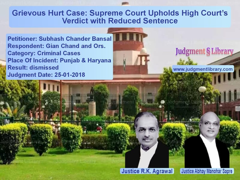 Featured image for Supreme Court Judgment dated 25-01-2018 in case of petitioner name Subhash Chander Bansal vs Gian Chand and Ors.