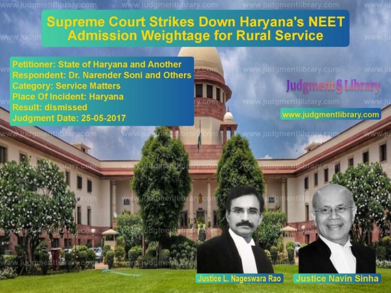 Featured image for Supreme Court Judgment dated 25-05-2017 in case of petitioner name State of Haryana and Another vs Dr. Narender Soni and Others