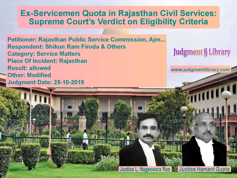 Featured image for Supreme Court Judgment dated 25-10-2019 in case of petitioner name Rajasthan Public Service Commi vs Shikun Ram Firoda & Others