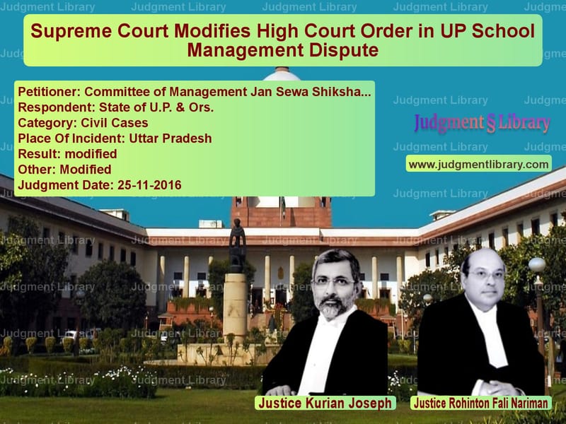 Featured image for Supreme Court Judgment dated 25-11-2016 in case of petitioner name Committee of Management Jan Se vs State of U.P. & Ors.