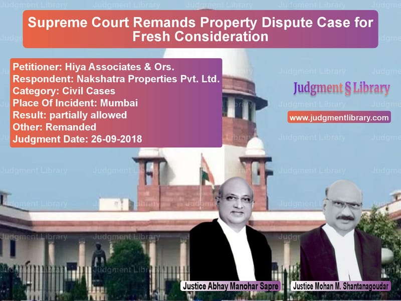 Featured image for Supreme Court Judgment dated 26-09-2018 in case of petitioner name Hiya Associates & Ors. vs Nakshatra Properties Pvt. Ltd.