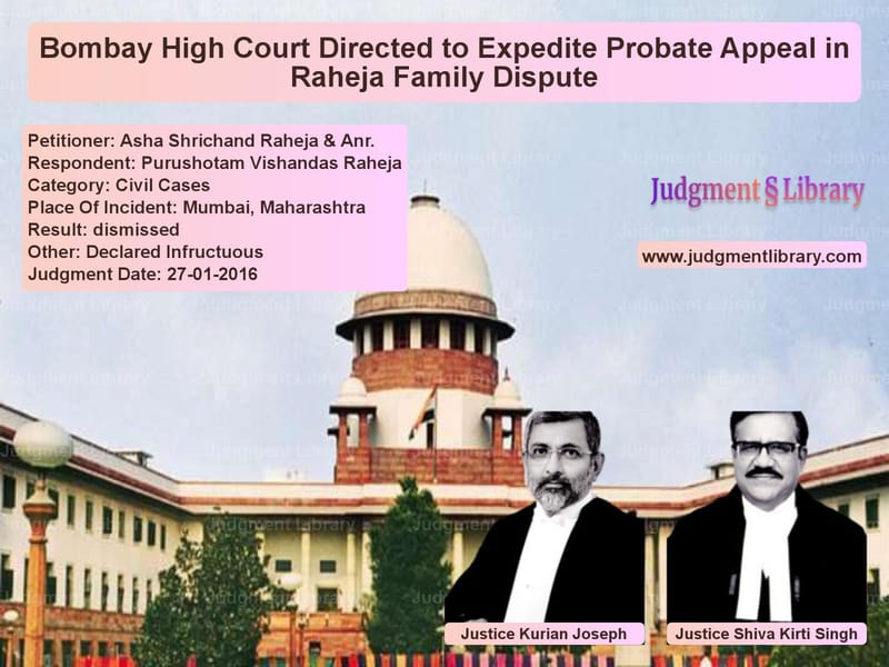 Featured image for Supreme Court Judgment dated 27-01-2016 in case of petitioner name Asha Shrichand Raheja & Anr. vs Purushotam Vishandas Raheja