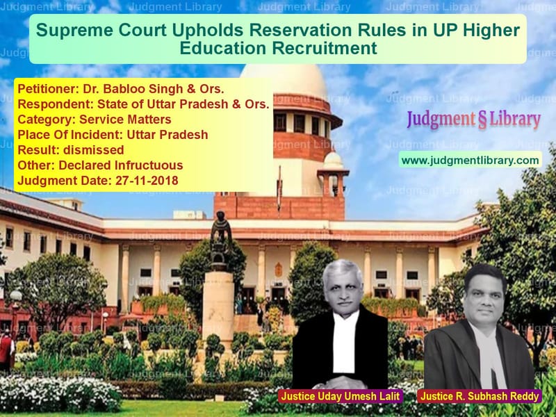 Featured image for Supreme Court Judgment dated 27-11-2018 in case of petitioner name Dr. Babloo Singh & Ors. vs State of Uttar Pradesh & Ors.