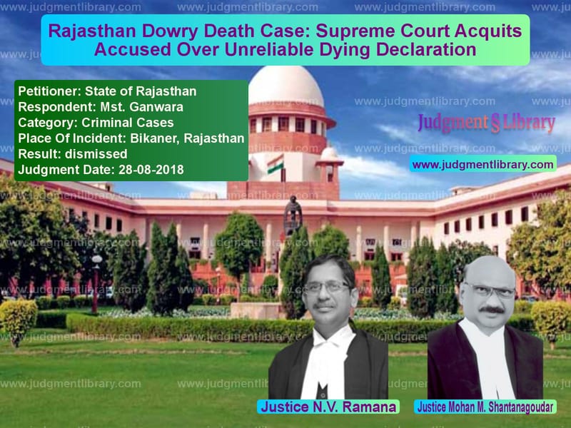Featured image for Supreme Court Judgment dated 28-08-2018 in case of petitioner name State of Rajasthan vs Mst. Ganwara