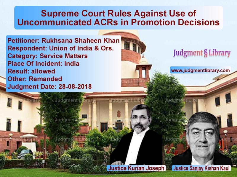 Featured image for Supreme Court Judgment dated 28-08-2018 in case of petitioner name Rukhsana Shaheen Khan vs Union of India & Ors.
