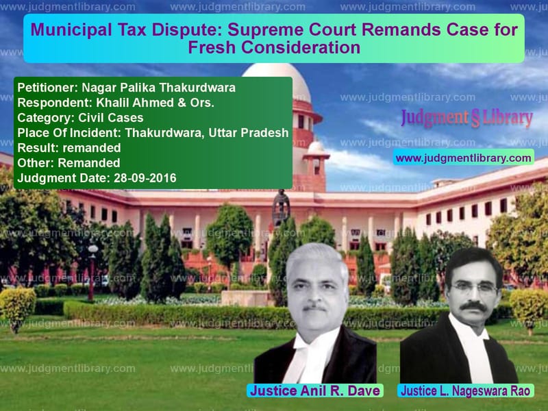 Featured image for Supreme Court Judgment dated 28-09-2016 in case of petitioner name Nagar Palika Thakurdwara vs Khalil Ahmed & Ors.