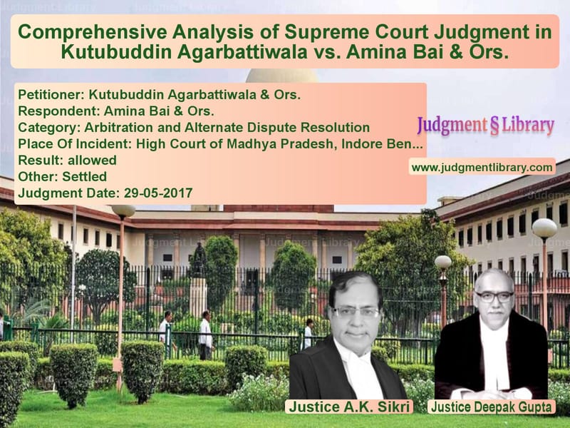 Featured image for Supreme Court Judgment dated 29-05-2017 in case of petitioner name Kutubuddin Agarbattiwala & Ors vs Amina Bai & Ors.