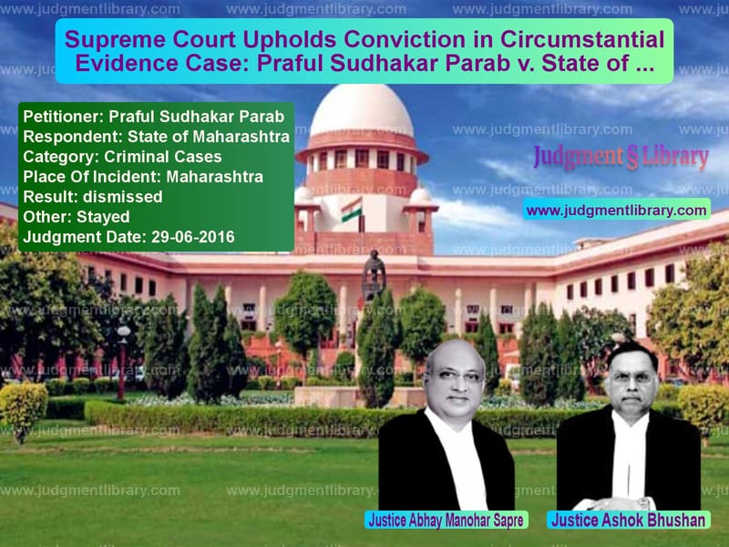 Featured image for Supreme Court Judgment dated 29-06-2016 in case of petitioner name Praful Sudhakar Parab vs State of Maharashtra