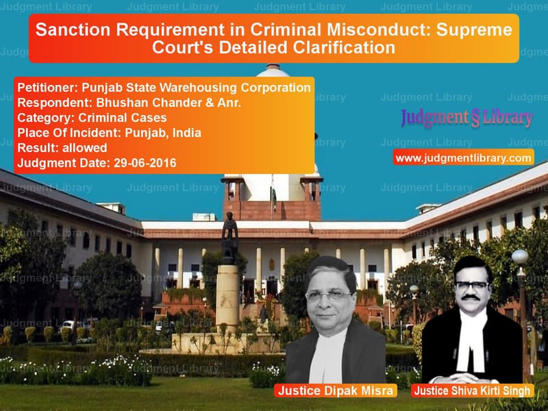 Featured image for Supreme Court Judgment dated 29-06-2016 in case of petitioner name Punjab State Warehousing Corpo vs Bhushan Chander & Anr.