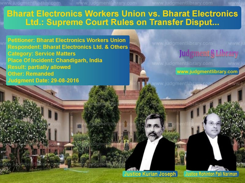 Featured image for Supreme Court Judgment dated 29-08-2016 in case of petitioner name Bharat Electronics Workers Uni vs Bharat Electronics Ltd. & Othe