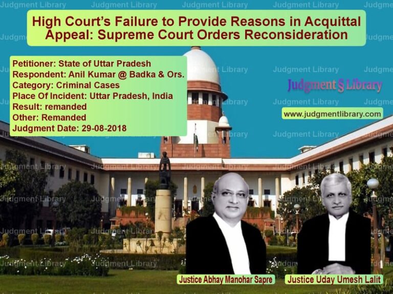 Featured image for Supreme Court Judgment dated 29-08-2018 in case of petitioner name State of Uttar Pradesh vs Anil Kumar @ Badka & Ors.