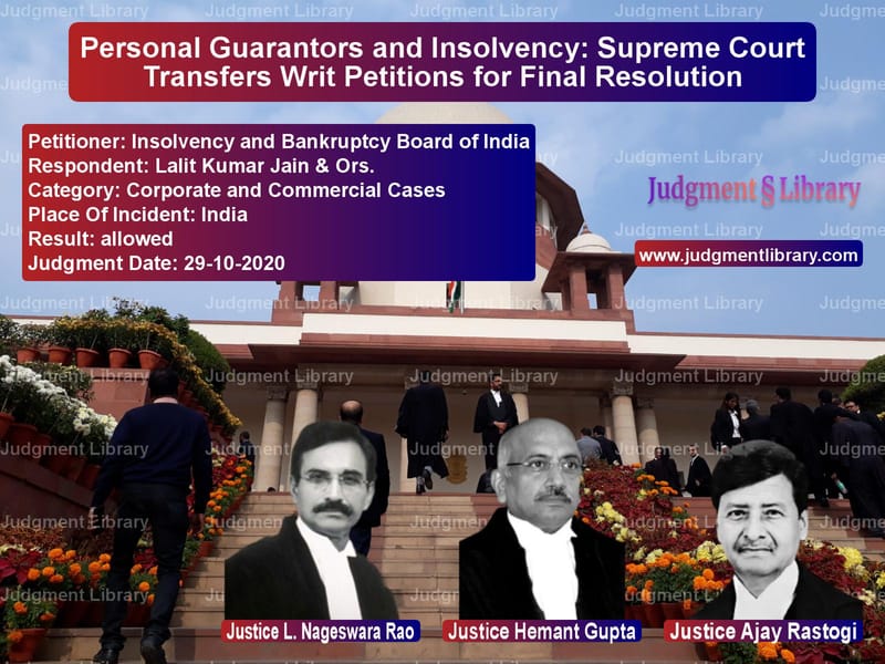 Featured image for Supreme Court Judgment dated 29-10-2020 in case of petitioner name Insolvency and Bankruptcy Boar vs Lalit Kumar Jain & Ors.