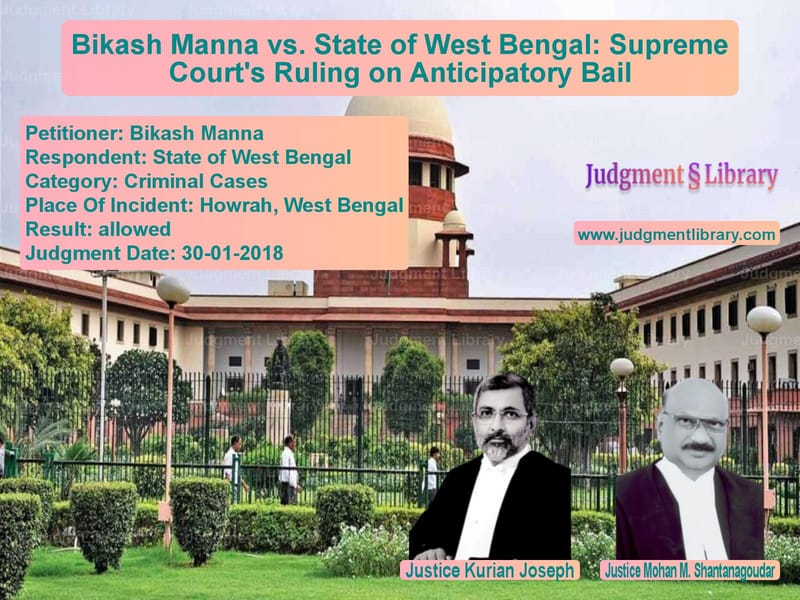Featured image for Supreme Court Judgment dated 30-01-2018 in case of petitioner name Bikash Manna vs State of West Bengal