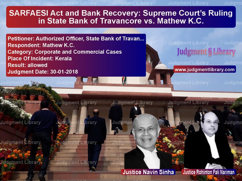 Featured image for Supreme Court Judgment dated 30-01-2018 in case of petitioner name Authorized Officer, State Bank vs Mathew K.C.
