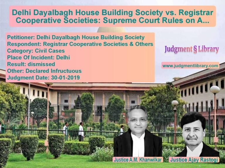 Featured image for Supreme Court Judgment dated 30-01-2019 in case of petitioner name Delhi Dayalbagh House Building vs Registrar Cooperative Societie