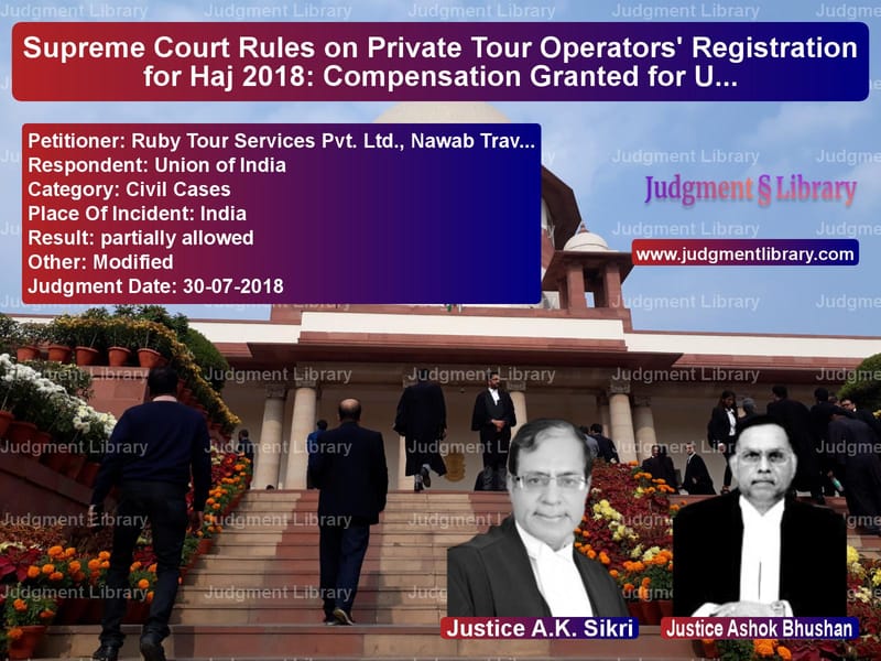 Featured image for Supreme Court Judgment dated 30-07-2018 in case of petitioner name Ruby Tour Services Pvt. Ltd., vs Union of India