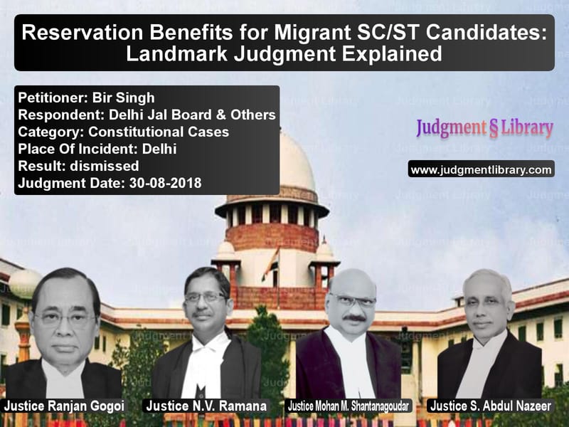 Featured image for Supreme Court Judgment dated 30-08-2018 in case of petitioner name Bir Singh vs Delhi Jal Board & Others
