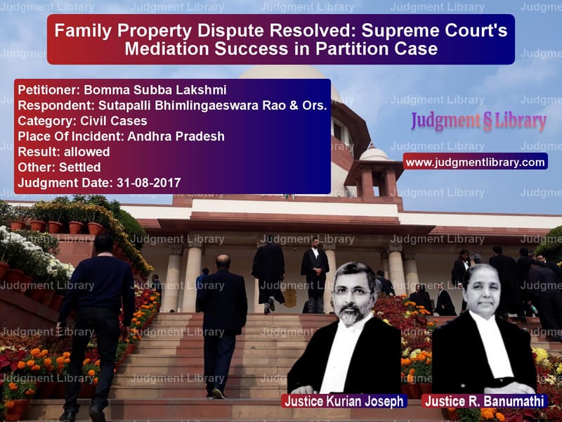 Featured image for Supreme Court Judgment dated 31-08-2017 in case of petitioner name Bomma Subba Lakshmi vs Sutapalli Bhimlingaeswara Rao