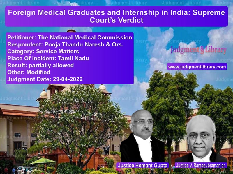 Foreign Medical Graduates and Internship in India: Supreme Court’s Verdict image for SC Judgment dated 29-04-2022 in the case of The National Medical Commissio vs Pooja Thandu Naresh & Ors.