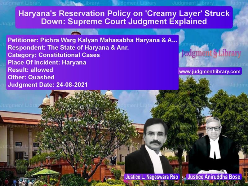 Haryana's Reservation Policy on 'Creamy Layer' Struck Down: Supreme Court Judgment Explained image for SC Judgment dated 24-08-2021 in the case of Pichra Warg Kalyan Mahasabha H vs The State of Haryana & Anr.