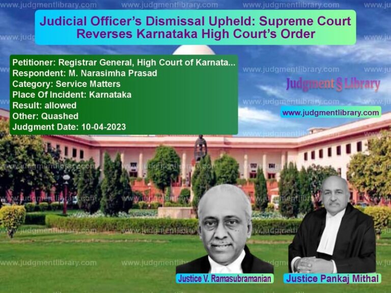 Judicial Officer’s Dismissal Upheld: Supreme Court Reverses Karnataka High Court’s Order image for SC Judgment dated 10-04-2023 in the case of Registrar General, High Court vs M. Narasimha Prasad