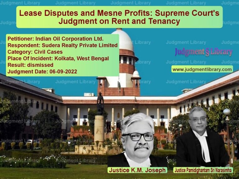Lease Disputes and Mesne Profits: Supreme Court's Judgment on Rent and Tenancy image for SC Judgment dated 06-09-2022 in the case of Indian Oil Corporation Ltd. vs Sudera Realty Private Limited