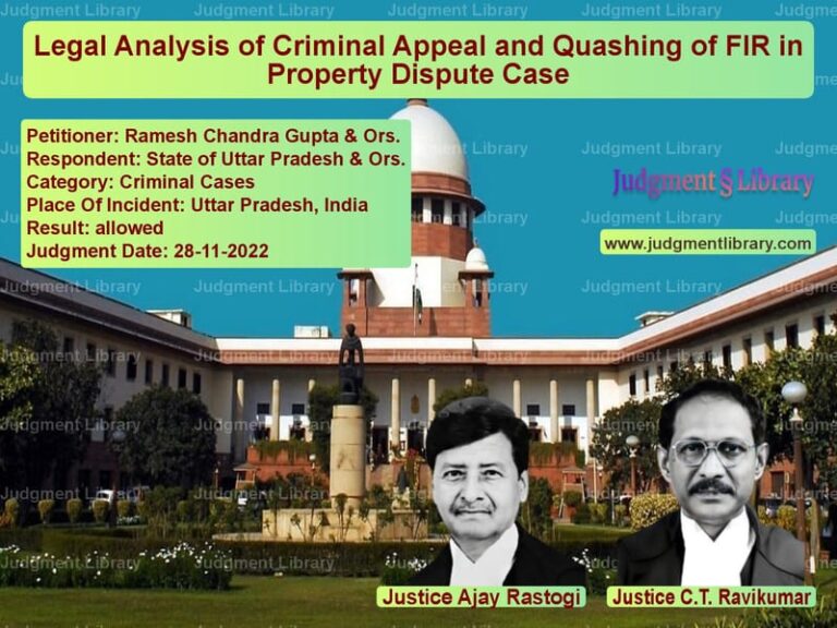 Legal Analysis of Criminal Appeal and Quashing of FIR in Property Dispute Case image for SC Judgment dated 28-11-2022 in the case of Ramesh Chandra Gupta & Ors. vs State of Uttar Pradesh & Ors.