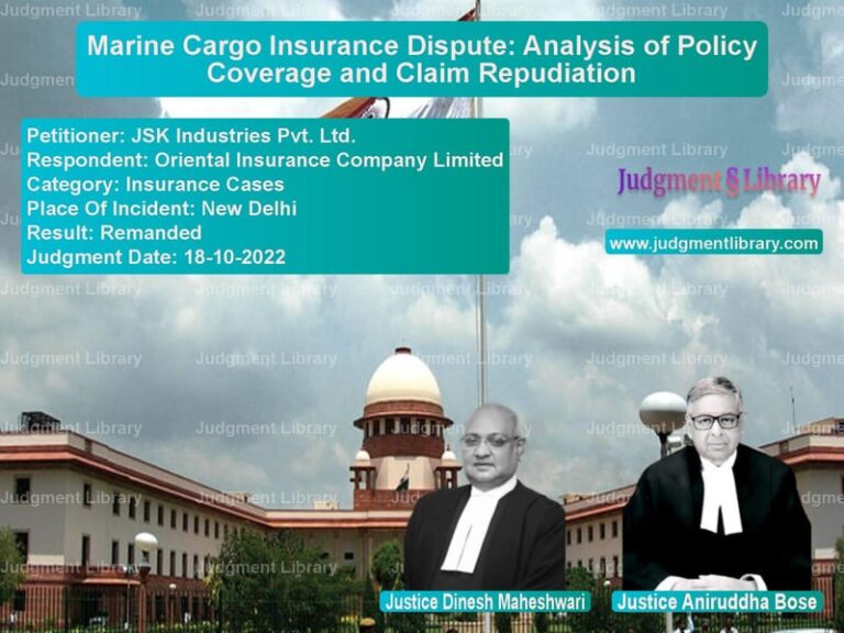 Marine Cargo Insurance Dispute: Analysis of Policy Coverage and Claim Repudiation image for SC Judgment dated 18-10-2022 in the case of JSK Industries Pvt. Ltd. vs Oriental Insurance Company Lim