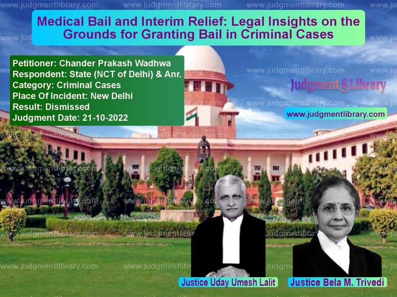 Medical Bail and Interim Relief: Legal Insights on the Grounds for Granting Bail in Criminal Cases image for SC Judgment dated 21-10-2022 in the case of Chander Prakash Wadhwa vs State (NCT of Delhi) & Anr.