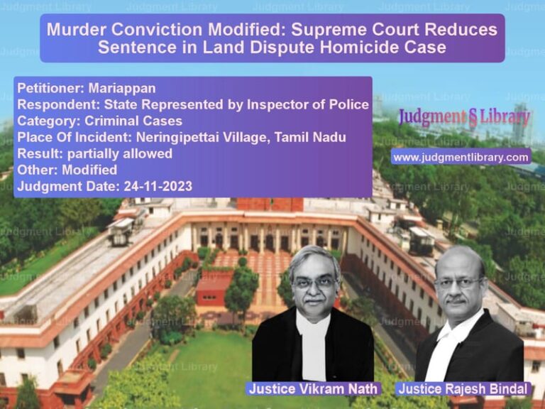 Murder Conviction Modified: Supreme Court Reduces Sentence in Land Dispute Homicide Case image for SC Judgment dated 24-11-2023 in the case of Mariappan vs State Represented by Inspector