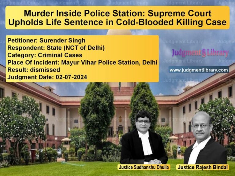 Murder Inside Police Station: Supreme Court Upholds Life Sentence in Cold-Blooded Killing Case image for SC Judgment dated 02-07-2024 in the case of Surender Singh vs State (NCT of Delhi)