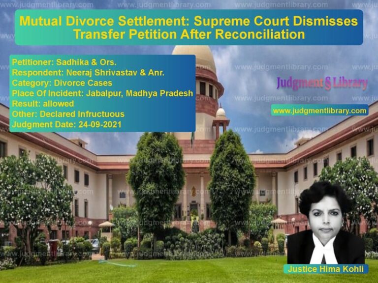 Mutual Divorce Settlement: Supreme Court Dismisses Transfer Petition After Reconciliation image for SC Judgment dated 24-09-2021 in the case of Sadhika & Ors. vs Neeraj Shrivastav & Anr.