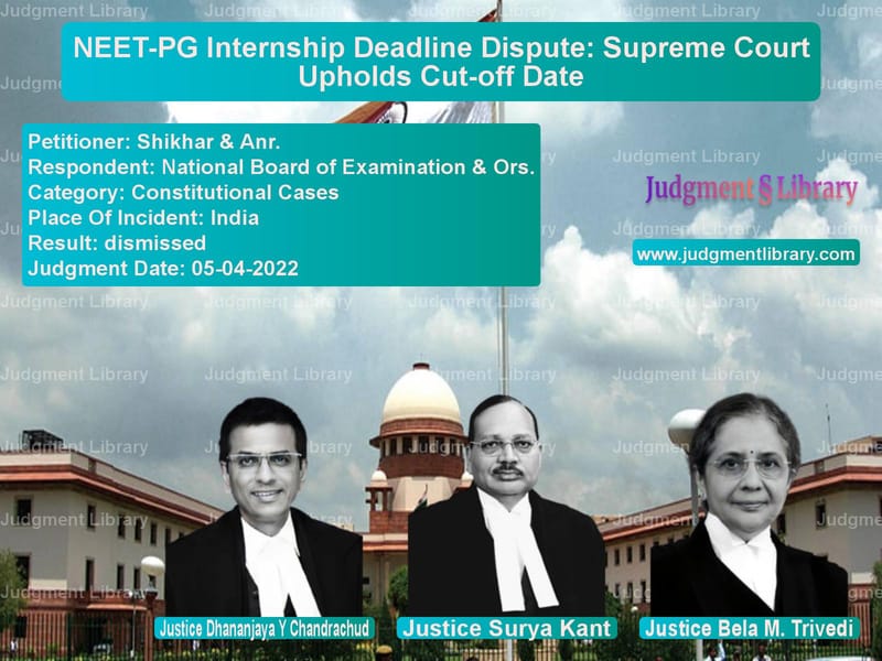 NEET-PG Internship Deadline Dispute: Supreme Court Upholds Cut-off Date image for SC Judgment dated 05-04-2022 in the case of Shikhar & Anr. vs National Board of Examination