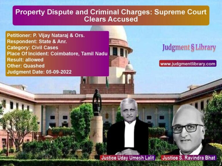 Property Dispute and Criminal Charges: Supreme Court Clears Accused image for SC Judgment dated 05-09-2022 in the case of P. Vijay Nataraj & Ors. vs State & Anr.