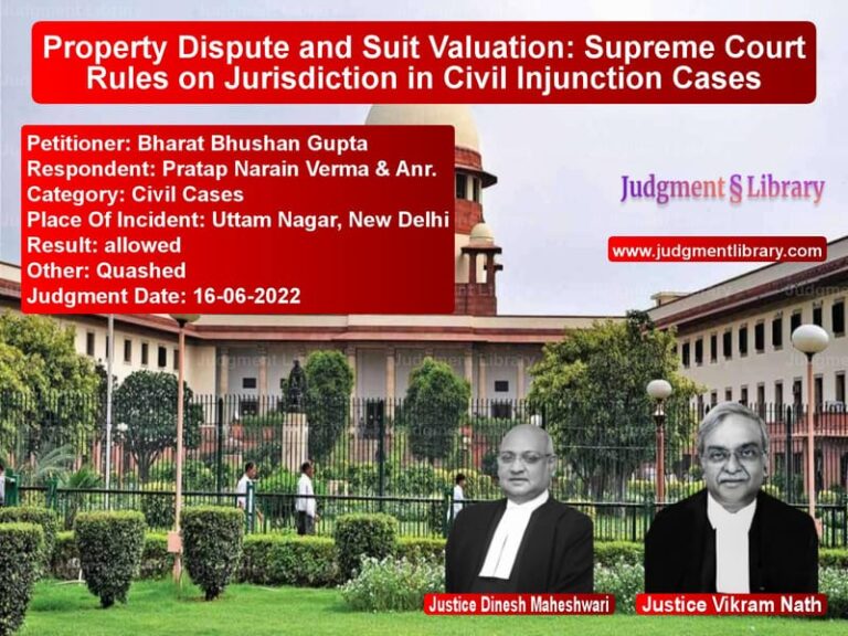 Property Dispute and Suit Valuation: Supreme Court Rules on Jurisdiction in Civil Injunction Cases image for SC Judgment dated 16-06-2022 in the case of Bharat Bhushan Gupta vs Pratap Narain Verma & Anr.