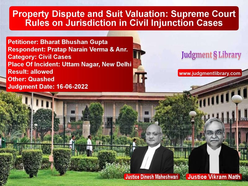 Property Dispute and Suit Valuation: Supreme Court Rules on Jurisdiction in Civil Injunction Cases image for SC Judgment dated 16-06-2022 in the case of Bharat Bhushan Gupta vs Pratap Narain Verma & Anr.