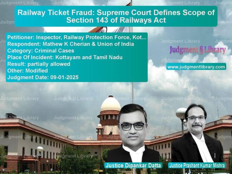 Railway Ticket Fraud: Supreme Court Defines Scope of Section 143 of Railways Act image for SC Judgment dated 09-01-2025 in the case of Inspector, Railway Protection vs Mathew K Cherian & Union of In