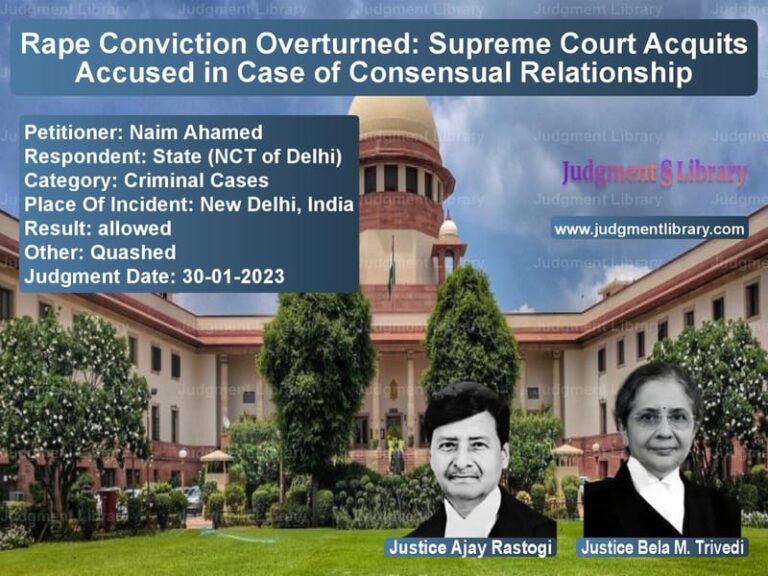Rape Conviction Overturned: Supreme Court Acquits Accused in Case of Consensual Relationship image for SC Judgment dated 30-01-2023 in the case of Naim Ahamed vs State (NCT of Delhi)