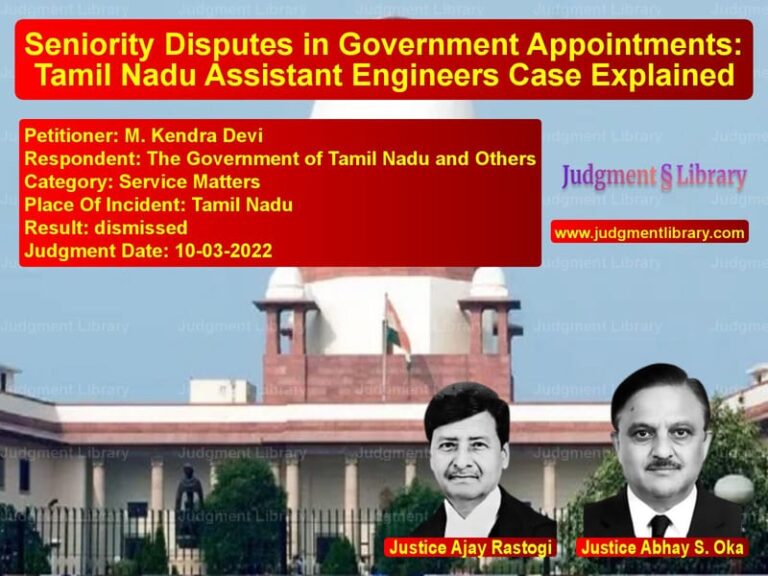 Seniority Disputes in Government Appointments: Tamil Nadu Assistant Engineers Case Explained image for SC Judgment dated 10-03-2022 in the case of M. Kendra Devi vs The Government of Tamil Nadu a